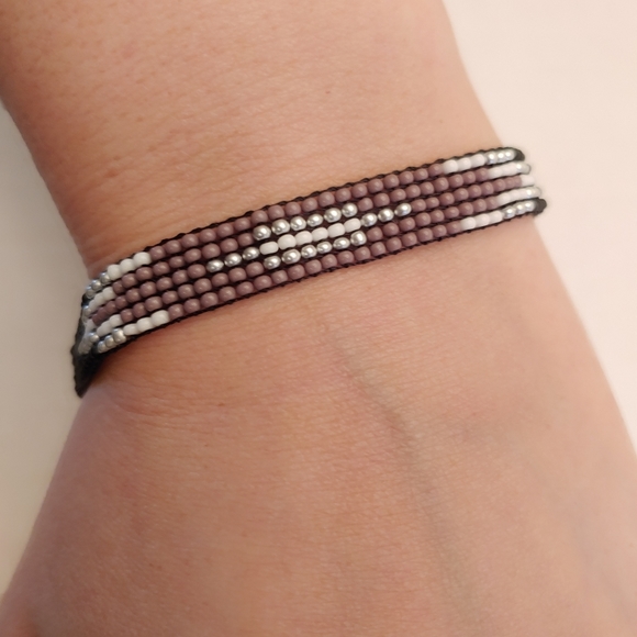 Hand Crafted Jewelry - *Sale* Loom Beaded Purple & Silver Bracelet